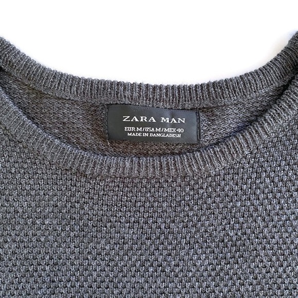 M Zara Man Waffle Weave Sweater Crew neck Gray - Picture 2 of 4
